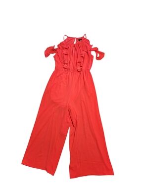 Lane Bryant Coral Ruffle Cold-Shoulder Wide-Leg Jumpsuit